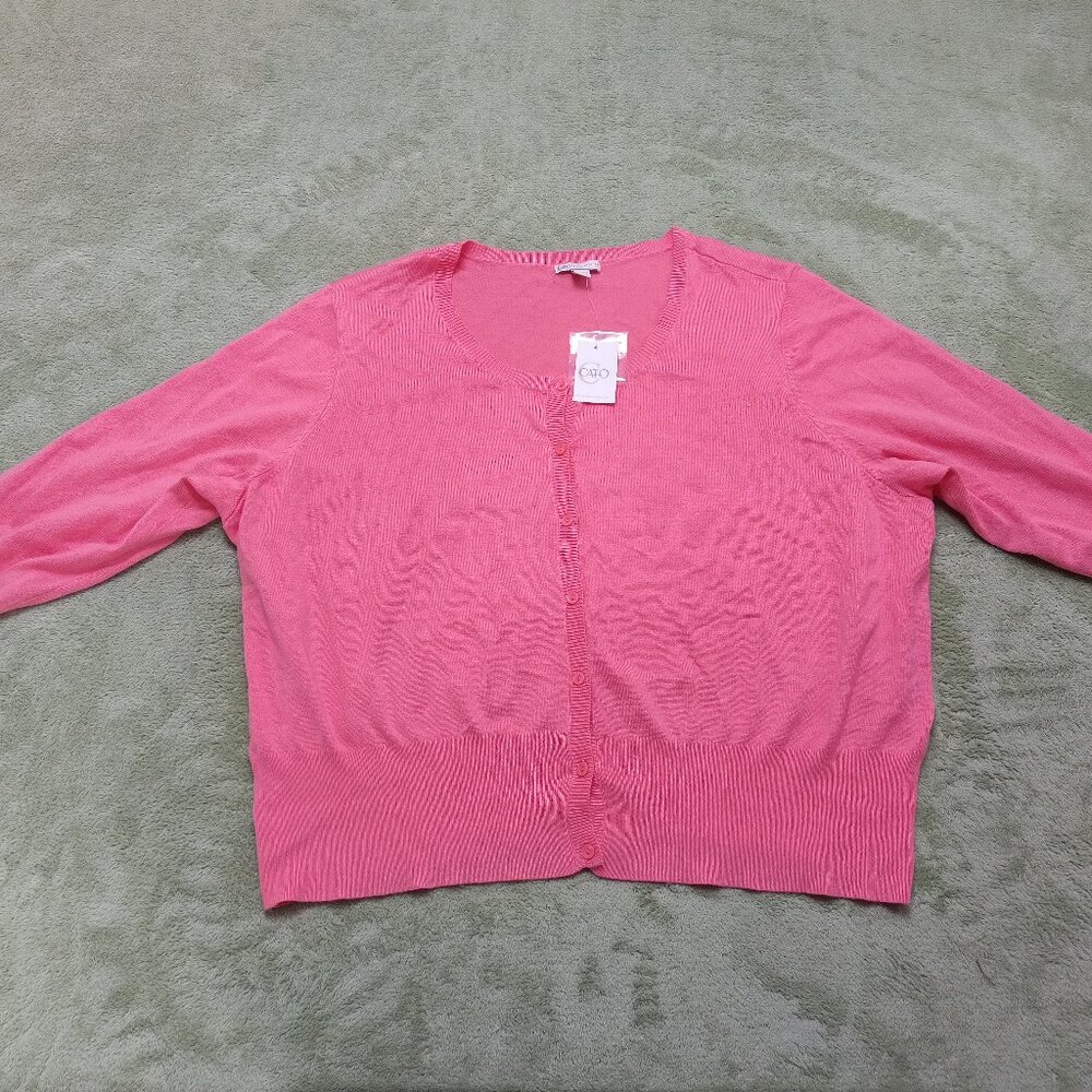 Cato Sweater Womens 22/24W Pink Short Sleeve ButtonUp  Knit Top